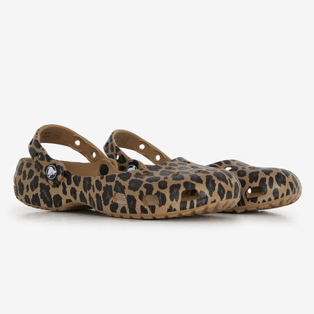 CROCS CLASSIC BALLET LEOPARD BRUIN/ZWART DAMES