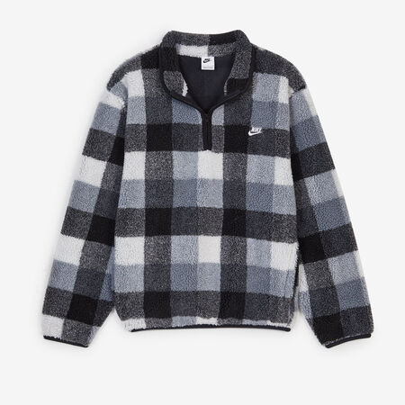NIKE SWEAT HALF ZIP PLAID SHERPA ZWART/WIT HEREN