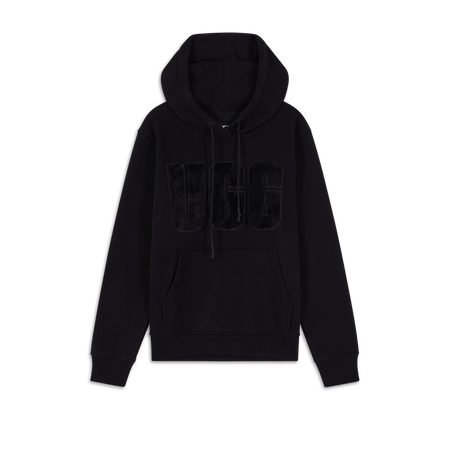 UGG HOODIE REY FUZZY LOGO NOIR DAMES