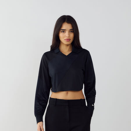 NIKE TOP CROP JERSEY ZWART/WIT DAMES