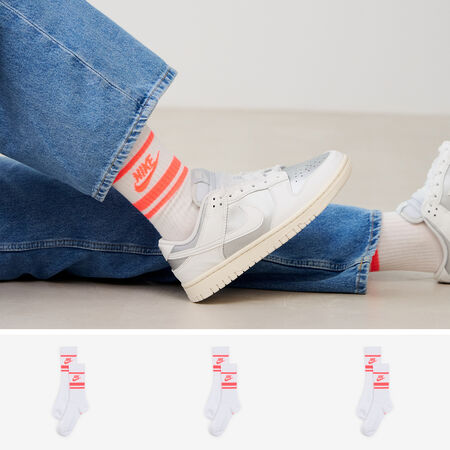 NIKE CHAUSSETTES X3 CREW STRIPE WIT/ROZE HEREN