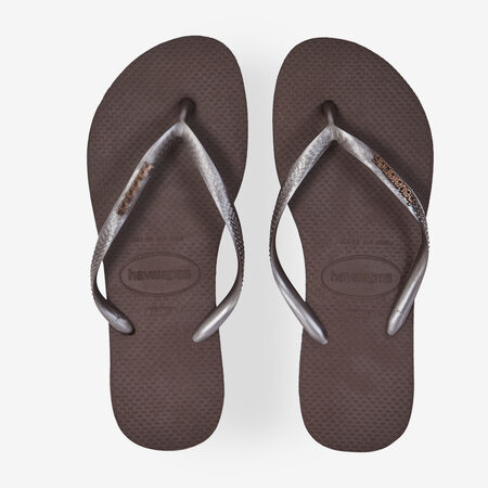 HAVAIANAS SLIM LOGO METALLIC BRUIN DAMES