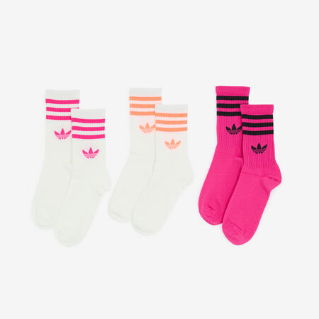 CHAUSSETTES X3 CREW 3 STRIPES BLANC/NOIR : BEIGE/ROZE