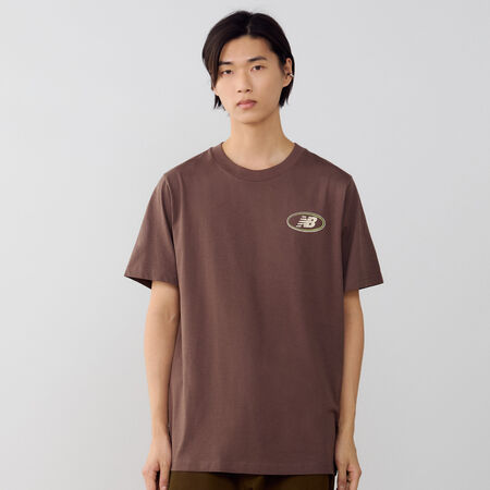 NEW BALANCE TEE SHIRT OVAL LOGO BRUIN/BEIGE HEREN