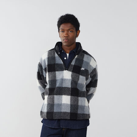 NIKE SWEAT HALF ZIP PLAID SHERPA ZWART/WIT HEREN