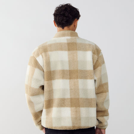 NIKE SWEAT HALF ZIP PLAID SHERPA BRUIN/WIT HEREN