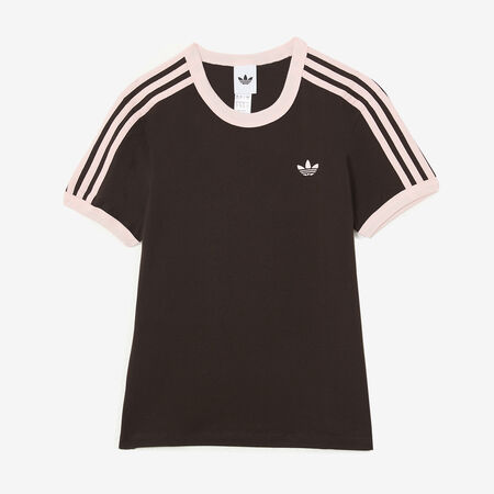 ADIDAS ORIGINALS TEE SHIRT SLIM 3 STRIPES BRUIN/ROZE DAMES