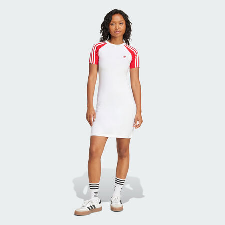 ADIDAS ORIGINALS Robe manches courtes raglan 3 bandes Adicolor White / Better Scarlet DAMES