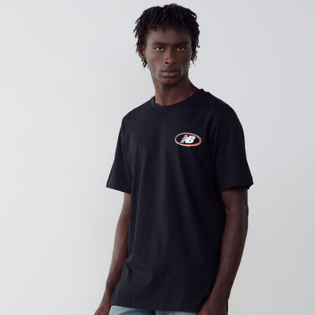 NEW BALANCE TEE SHIRT OVAL LOGO ZWART/WIT HEREN