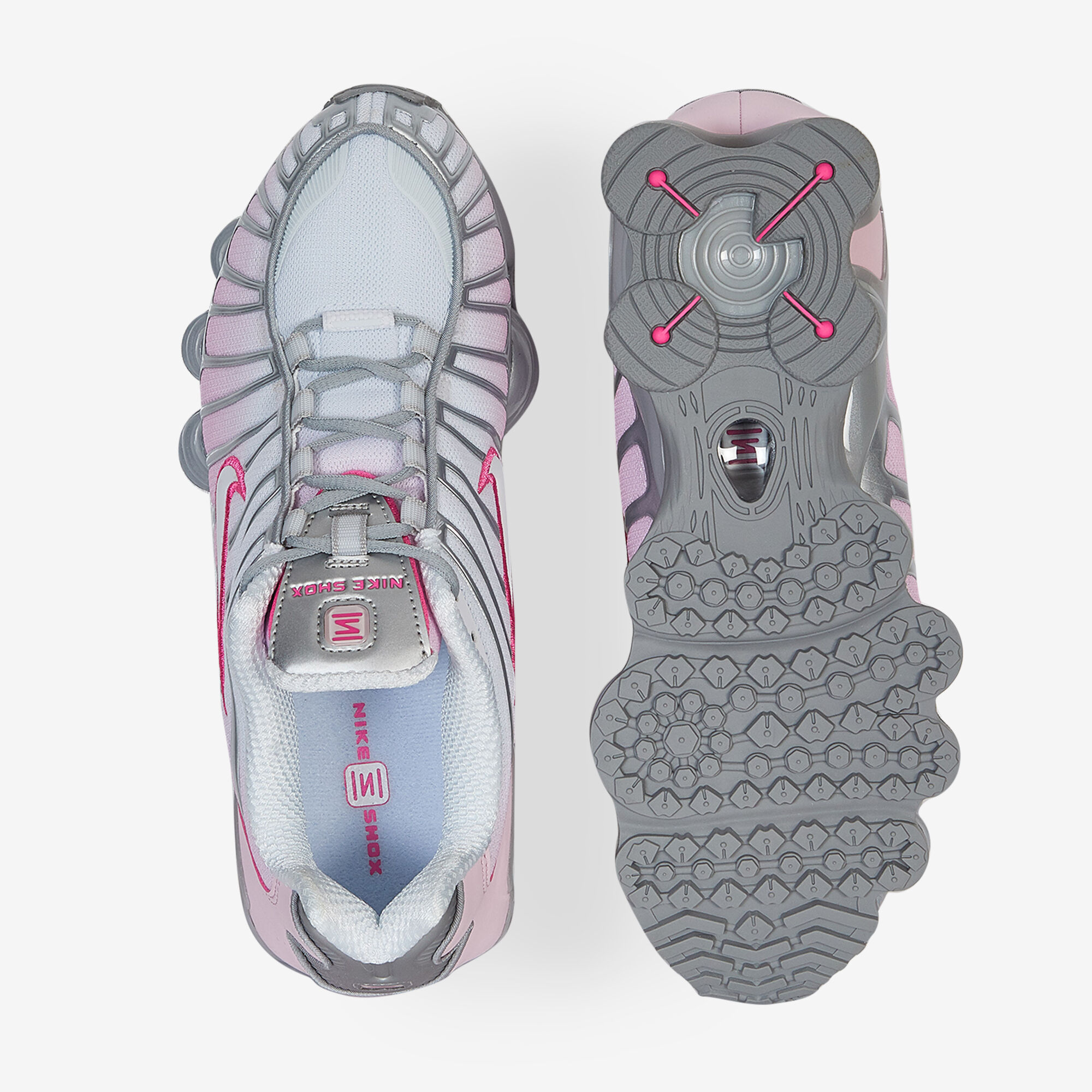 gray and pink nike shox