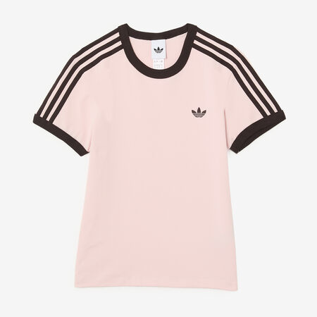 ADIDAS ORIGINALS TEE SHIRT SLIM 3 STRIPES ROZE/BRUIN DAMES