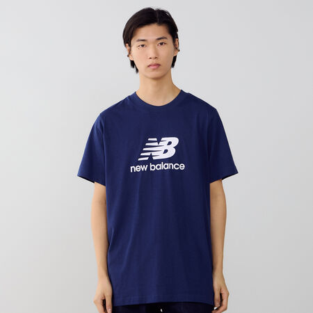 NEW BALANCE TEE SHIRT BIG LOGO MARINEBLAUW/WIT HEREN
