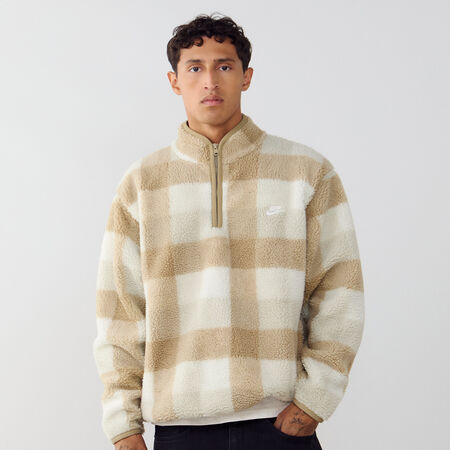 NIKE SWEAT HALF ZIP PLAID SHERPA BRUIN/WIT HEREN