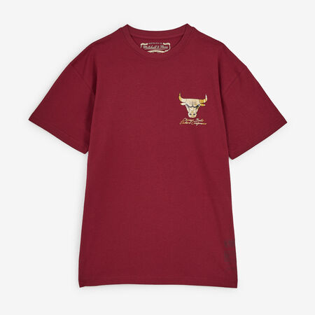 MITCHELL & NESS BULLS SHINY EMB LOGO T-SHIRT ROOD/GOUD HEREN