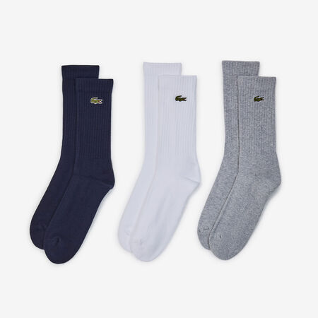 LACOSTE CHAUSSETTES X3 CREW LOGO ZWART/GRIJS HEREN