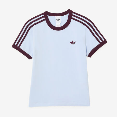 ADIDAS ORIGINALS TEE SLIM 3 STRIPES BLAUW/BRUIN DAMES