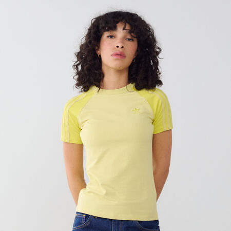 ADIDAS ORIGINALS TEE SHIRT SLIM 3 STRIPES GEEL DAMES