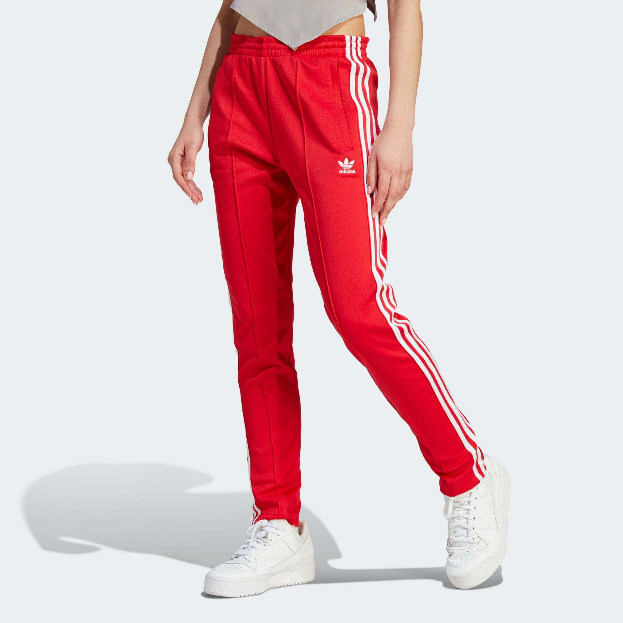Adidas red 2025 track pants womens