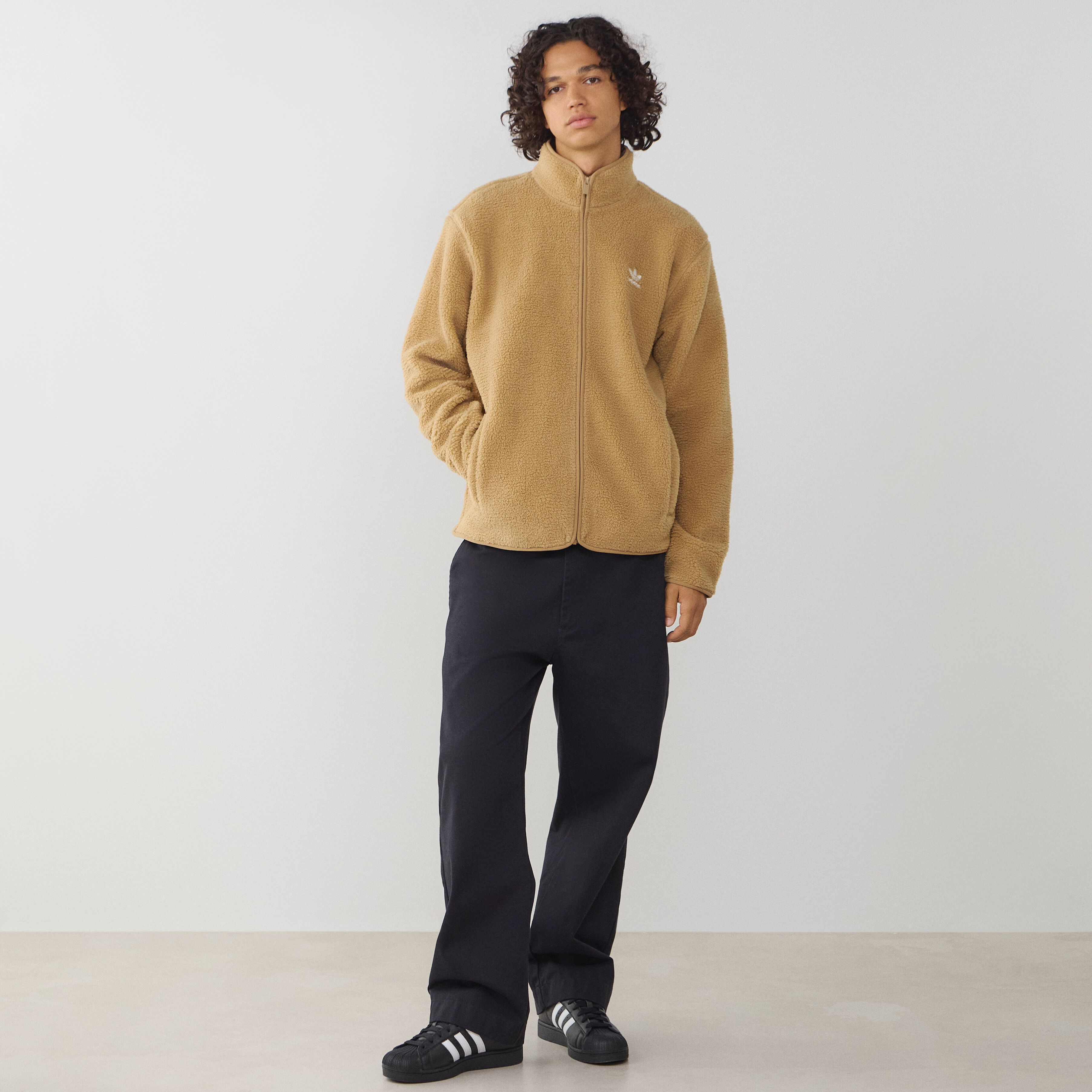 ADIDAS ORIGINALS JACKET FZ TEDDY FLEECE BRUIN/WIT - JAS HEREN