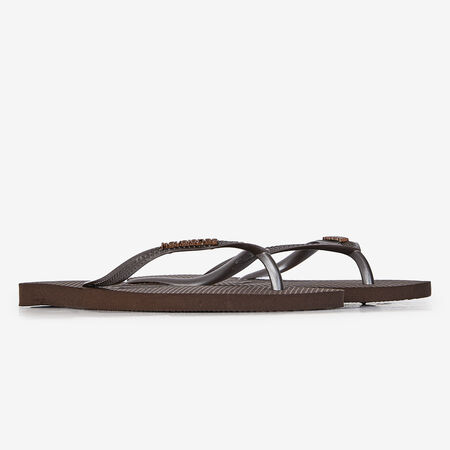 HAVAIANAS SLIM LOGO METALLIC BRUIN DAMES