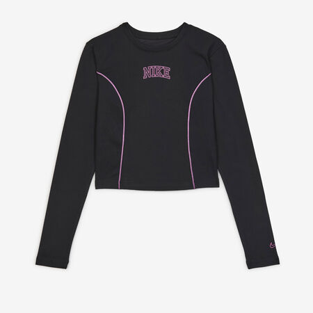 NIKE TOP CROP LS ZWART/GRIJS DAMES