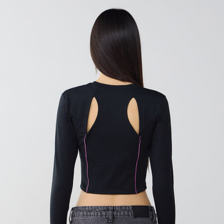 NIKE TOP CROP LS ZWART/GRIJS DAMES