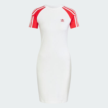 ADIDAS ORIGINALS Robe manches courtes raglan 3 bandes Adicolor White / Better Scarlet DAMES
