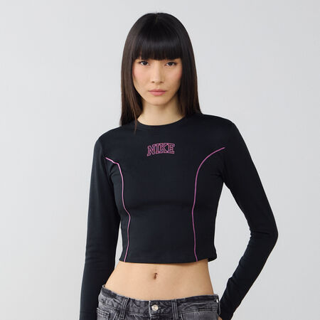 NIKE TOP CROP LS ZWART/GRIJS DAMES