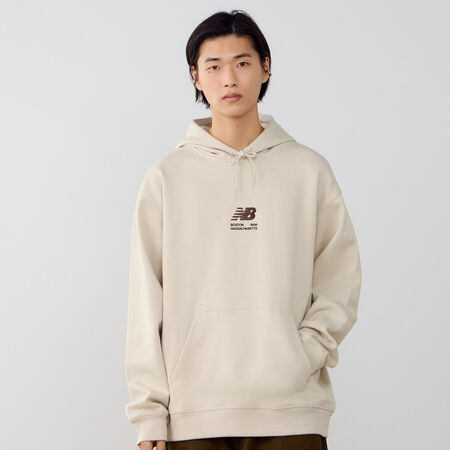 NEW BALANCE HOODIE BOSTON LOGO BEIGE/BRUIN HEREN